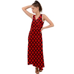 Pattern Red Black Texture Cross V-neck Chiffon Maxi Dress