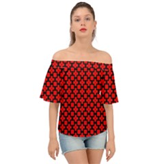 Pattern Red Black Texture Cross Off Shoulder Short Sleeve Top