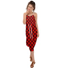 Pattern Red Black Texture Cross Waist Tie Cover Up Chiffon Dress