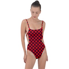 Pattern Red Black Texture Cross Tie Strap One Piece Swimsuit