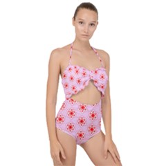 Pattern Texture Scallop Top Cut Out Swimsuit