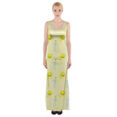 Lemonade Polkadots Thigh Split Maxi Dress by bloomingvinedesign