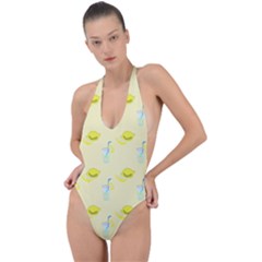 Lemonade Polkadots Backless Halter One Piece Swimsuit