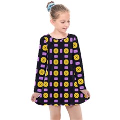 Pattern Black Background Seamless Kids  Long Sleeve Dress by Simbadda