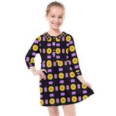 Pattern Black Background Seamless Kids  Quarter Sleeve Shirt Dress by Simbadda