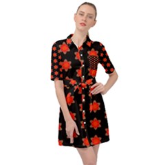 Flower Pattern Pattern Texture Belted Shirt Dress