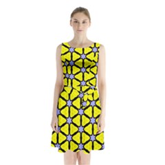 Pattern Modern Colorful Bright Sleeveless Waist Tie Chiffon Dress by Simbadda