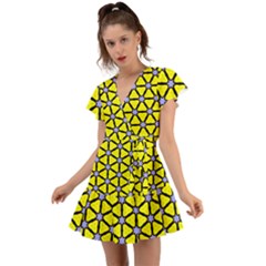 Pattern Modern Colorful Bright Flutter Sleeve Wrap Dress