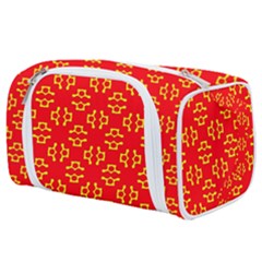 Red Background Yellow Shapes Toiletries Pouch