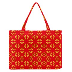 Red Background Yellow Shapes Zipper Medium Tote Bag by Simbadda