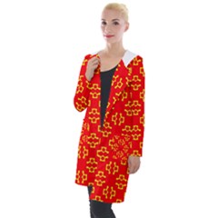 Red Background Yellow Shapes Hooded Pocket Cardigan