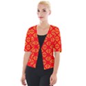 Red Background Yellow Shapes Cropped Button Cardigan View1