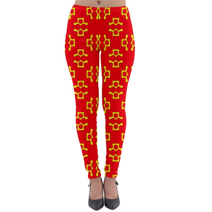 Red Background Yellow Shapes Lightweight Velour Leggings