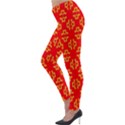 Red Background Yellow Shapes Lightweight Velour Leggings View3