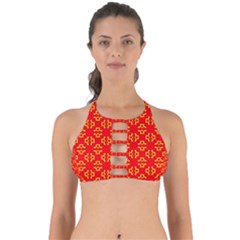 Red Background Yellow Shapes Perfectly Cut Out Bikini Top