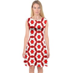 Pattern Red White Texture Seamless Capsleeve Midi Dress by Simbadda