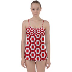 Pattern Red White Texture Seamless Babydoll Tankini Set by Simbadda