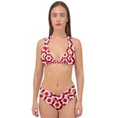 Pattern Red White Texture Seamless Double Strap Halter Bikini Set by Simbadda