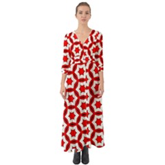 Pattern Red White Texture Seamless Button Up Boho Maxi Dress by Simbadda