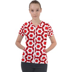 Pattern Red White Texture Seamless Short Sleeve Zip Up Jacket by Simbadda