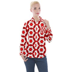 Pattern Red White Texture Seamless Women s Long Sleeve Pocket Shirt