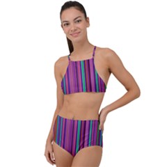 Stripes Wallpaper Texture High Waist Tankini Set by Simbadda