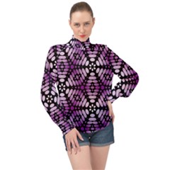 Pattern Purple Seamless Design High Neck Long Sleeve Chiffon Top