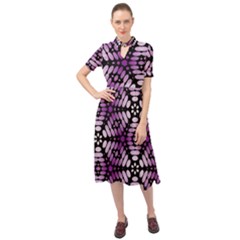 Pattern Purple Seamless Design Keyhole Neckline Chiffon Dress