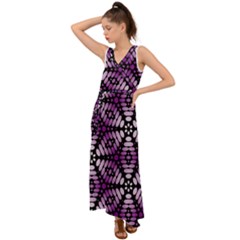 Pattern Purple Seamless Design V-neck Chiffon Maxi Dress