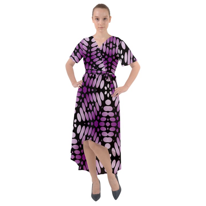 Pattern Purple Seamless Design Front Wrap High Low Dress