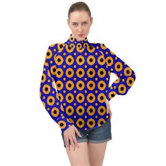 Pattern Circle Seamless Texture High Neck Long Sleeve Chiffon Top