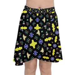 Pattern Black Background Texture Chiffon Wrap Front Skirt by Simbadda