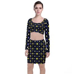 Pattern Black Background Texture Top And Skirt Sets by Simbadda