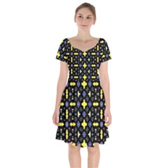 Pattern Black Background Texture Short Sleeve Bardot Dress by Simbadda