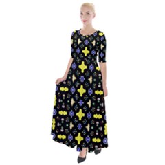 Pattern Black Background Texture Half Sleeves Maxi Dress