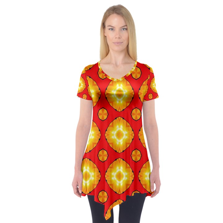 Sun Pattern Texture Seamless Short Sleeve Tunic 