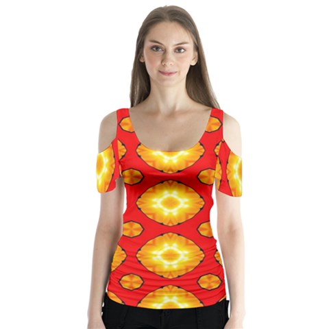 Sun Pattern Texture Seamless Butterfly Sleeve Cutout Tee  by Simbadda