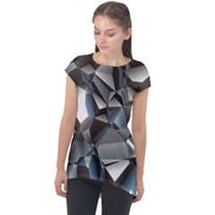 Triangles Polygon Color Silver Uni Cap Sleeve High Low Top by Simbadda