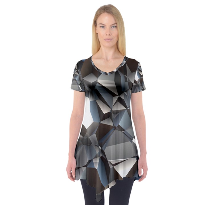 Triangles Polygon Color Silver Uni Short Sleeve Tunic 