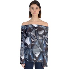 Triangles Polygon Color Silver Uni Off Shoulder Long Sleeve Top by Simbadda