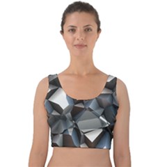 Triangles Polygon Color Silver Uni Velvet Crop Top by Simbadda