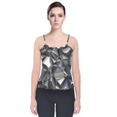 Triangles Polygon Color Silver Uni Velvet Spaghetti Strap Top by Simbadda