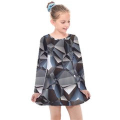 Triangles Polygon Color Silver Uni Kids  Long Sleeve Dress by Simbadda