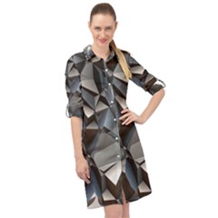 Triangles Polygon Color Silver Uni Long Sleeve Mini Shirt Dress by Simbadda