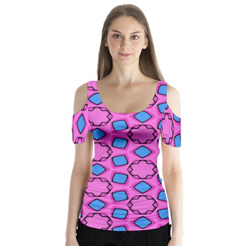 Pattern Pink Stars Texture Seamless Butterfly Sleeve Cutout Tee  by Simbadda