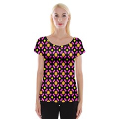 Pattern Colorful Texture Design Cap Sleeve Top