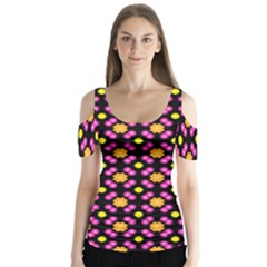 Pattern Colorful Texture Design Butterfly Sleeve Cutout Tee 