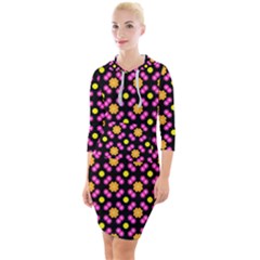 Pattern Colorful Texture Design Quarter Sleeve Hood Bodycon Dress