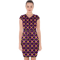 Pattern Colorful Texture Design Capsleeve Drawstring Dress 