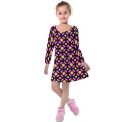 Pattern Colorful Texture Design Kids  Long Sleeve Velvet Dress